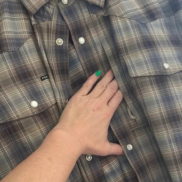 Blue & Brown Plaid Casual Button Down Shirt - Picture 5 of 7